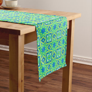 Abstract Star Geometric - Lime Green and Blue   Short Table Runner