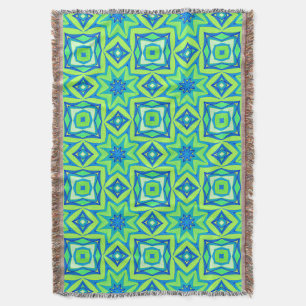 Abstract Star Geometric - Lime Green and Blue   Throw Blanket