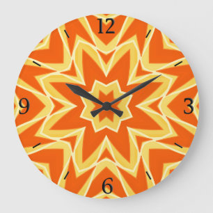 Abstract Star Geometric - Orange and Gold Large Clock