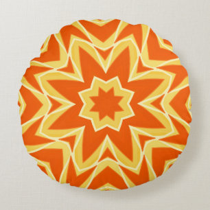 Abstract Star Geometric - Orange and Gold  Round Pillow