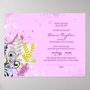 Abstract Star Jewish Baby Naming Birth Certificate Poster