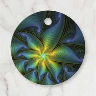 Abstract Star, Shiny Blue Green Golden Art Custom Favour Tags