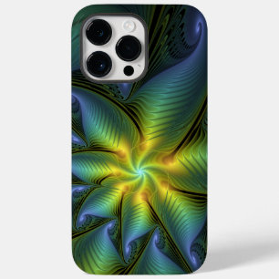 Abstract Star, Shiny Blue Green Golden Fractal Art Case-Mate iPhone 14 Pro Max Case