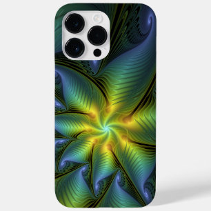 Abstract Star, Shiny Blue Green Golden Fractal Art Case-Mate iPhone 14 Pro Max Case
