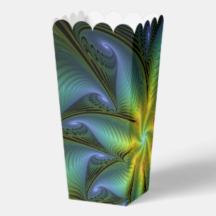 Abstract Star, Shiny Blue Green Golden Fractal Art Favor Box