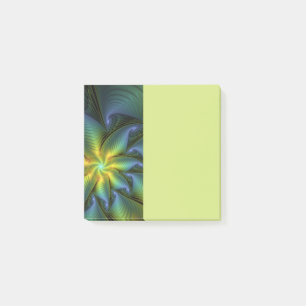 Abstract Star, Shiny Blue Green Golden Fractal Art Post-it Notes