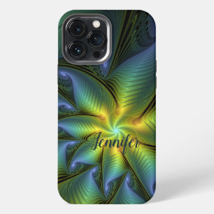 Abstract Star Shiny Blue Green Golden Fractal Name iPhone 13 Pro Max Case
