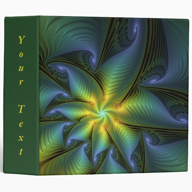 Abstract Star Shiny Blue Green Golden Fractal Text Binder (Front/Spine)