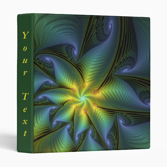 Abstract Star Shiny Blue Green Golden Fractal Text Binder (Front/Spine)