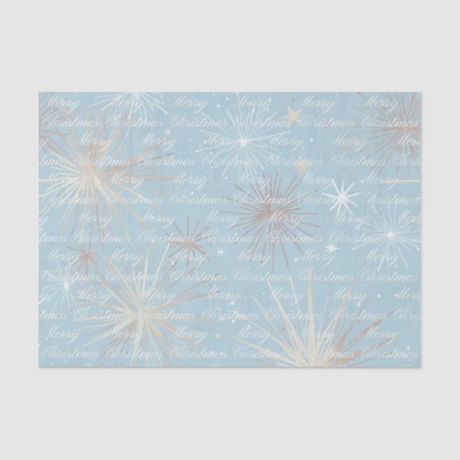 Abstract Starburst Pattern Blue Merry Christmas Tissue Paper (Front)