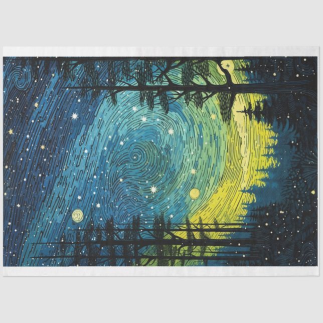 Abstract Starry Night Forest Decoupage Paper (Front)