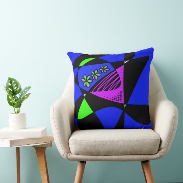 Abstract Stars And Stripes: Blue Magenta Green Throw Pillow (Chair)