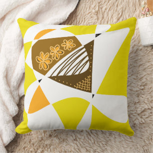 Abstract Stars And Stripes: Brown Orange Mustard Throw Pillow