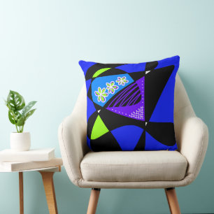 Abstract Stars And Stripes: Green Lilac Blue Black Throw Pillow