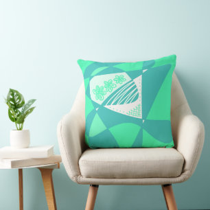 Abstract Stars And Stripes: Green Teal White  Throw Pillow