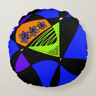 Abstract Stars And Stripes: Orange Green Blue Round Pillow