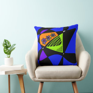 Abstract Stars And Stripes: Orange Green Blue Throw Pillow