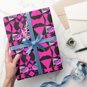 Abstract Stars And Stripes: Pink Black Wrapping Paper