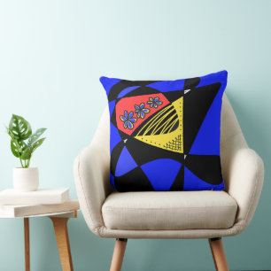 Abstract Stars And Stripes Red Yellow Blue Black 2 Throw Pillow