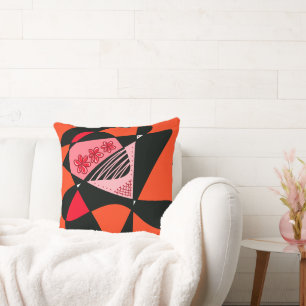 Abstract Stars And Stripes: Tomato Red Black Throw Pillow