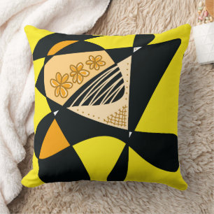 Abstract Stars And Stripes: Yellow Orange Black Throw Pillow