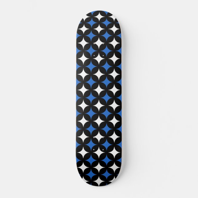 Abstract stars in black blue and white skateboard (Front)
