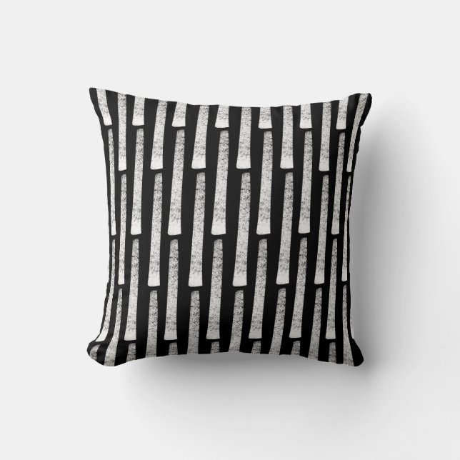 Abstract Stenciled  Lines - White on Black Throw Pillow (Front)