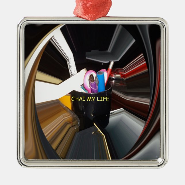 Abstract Still Life Tea Mug Office Stationary Art  Metal Ornament (Front)