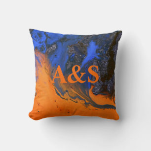 Abstract stone marble textured dark contrast blue throw pillow