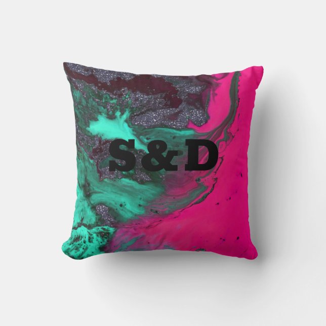 Abstract stone marble textured dark contrast pink throw pillow (Front)