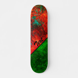 Abstract stone marble textured navy dark orange skateboard