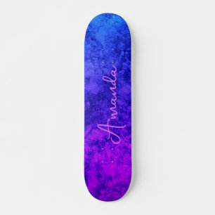 Abstract stone marble textured navy dark plum skateboard