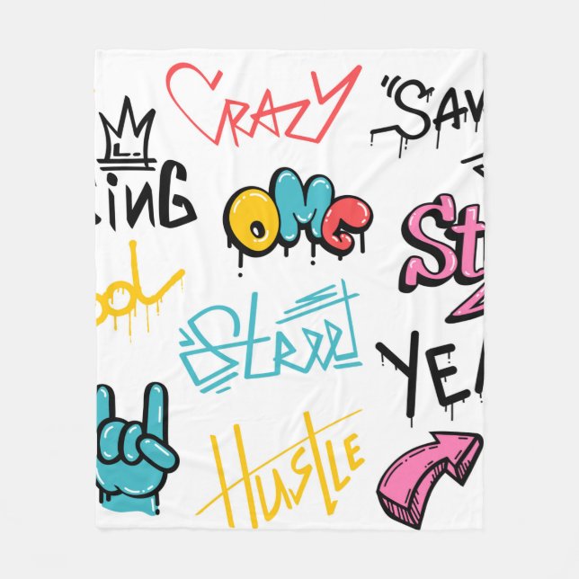 Abstract street graffiti lettering elements with g fleece blanket (Front)