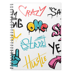 Abstract street graffiti lettering elements with g notebook