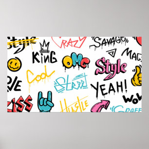 Abstract street graffiti lettering elements with g poster