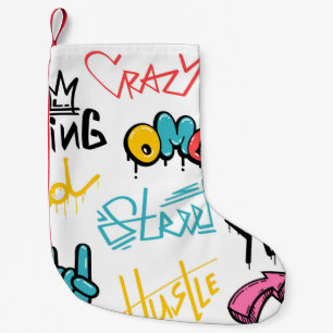Abstract street graffiti lettering elements with g small christmas stocking