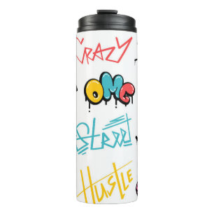 Abstract street graffiti lettering elements with g thermal tumbler
