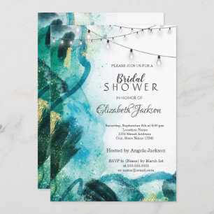 Abstract, String Lights, Watercolor Invitation