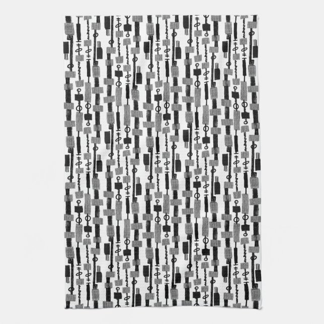 Abstract Stripe - Black on White Kitchen Towel (Vertical)