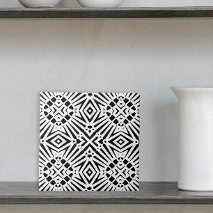 Abstract Striped Black and White Geometric Pattern Tile