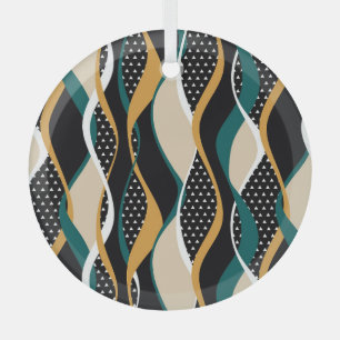 Abstract striped, colourful wavy pattern. glass ornament