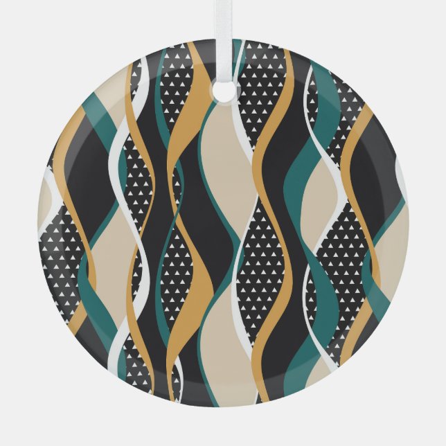 Abstract striped, colourful wavy pattern. glass ornament (Front)