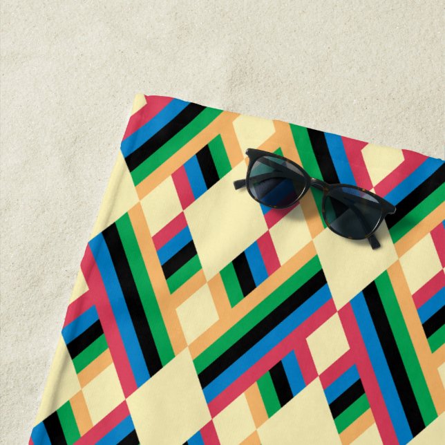 Abstract Striped Diamond Pastel Beach Towel (In Situ)