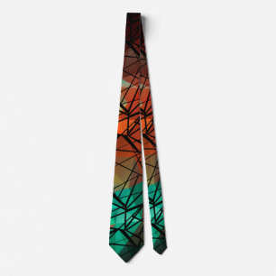 Abstract striped lined bright fun orange green  tie