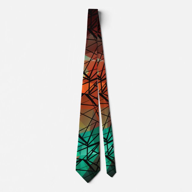 Abstract striped lined bright fun orange green  tie (Front)