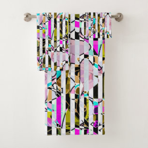 Abstract striped pattern stripes beige turquoise p bath towel set