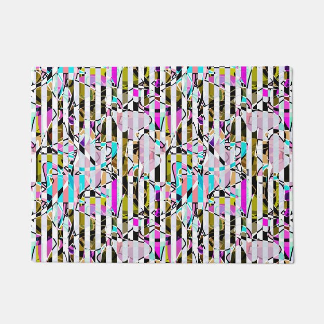 Abstract striped pattern stripes beige turquoise p doormat (Front)