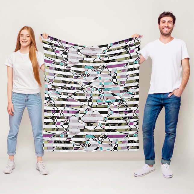 Abstract striped pattern stripes beige turquoise p fleece blanket (In Situ)