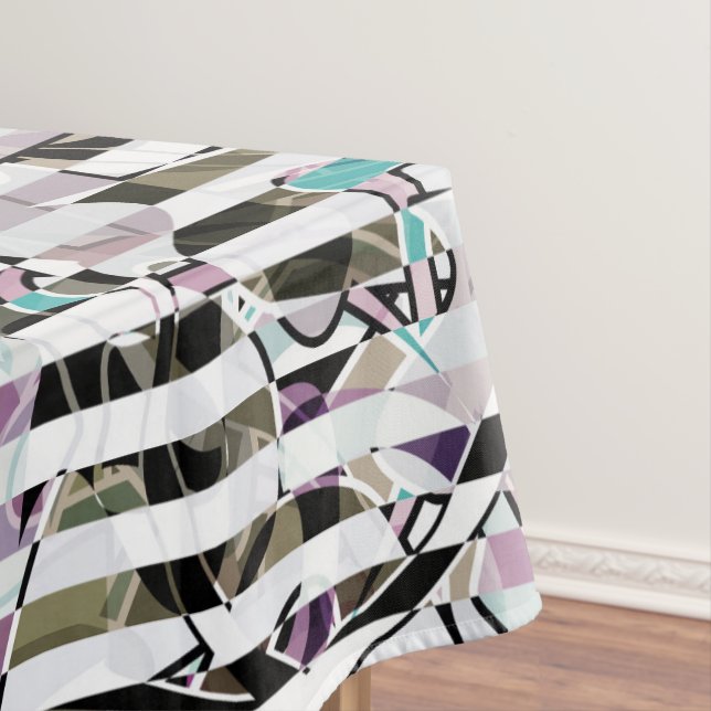 Abstract striped pattern stripes beige turquoise p tablecloth (In Situ)