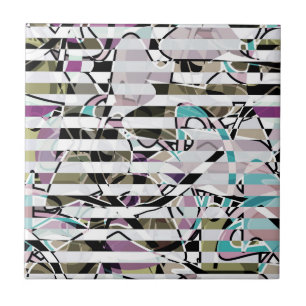 Abstract striped pattern stripes beige turquoise tile